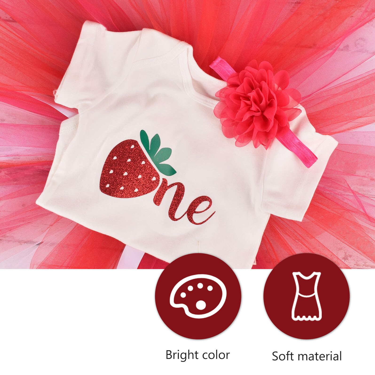 Mädchen Erdbeer Kinderrock Kleidungsset 3 Stück mit Tüllrock 12–18 Monate Atmungsaktives Foto und Partyoutfit Hautfreundlich und Bequem