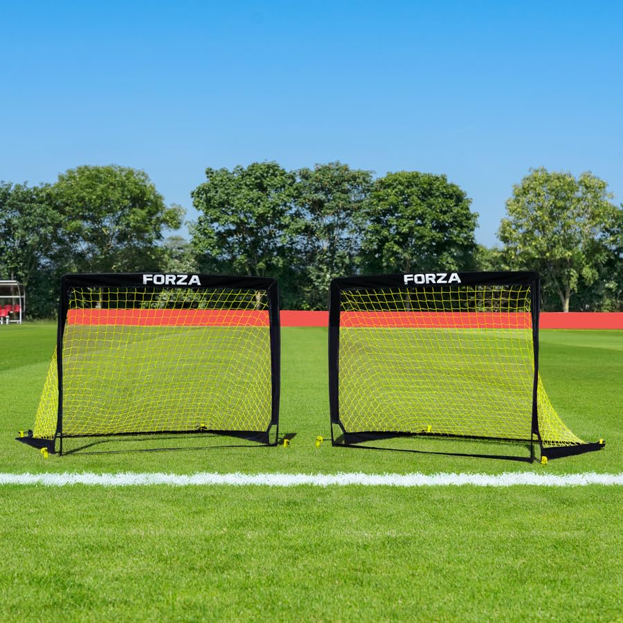 FORZA Portería de fútbol cuadrada desplegable [6 tamaños] (amarillo, 4 x 3 pies, par de porterías)
