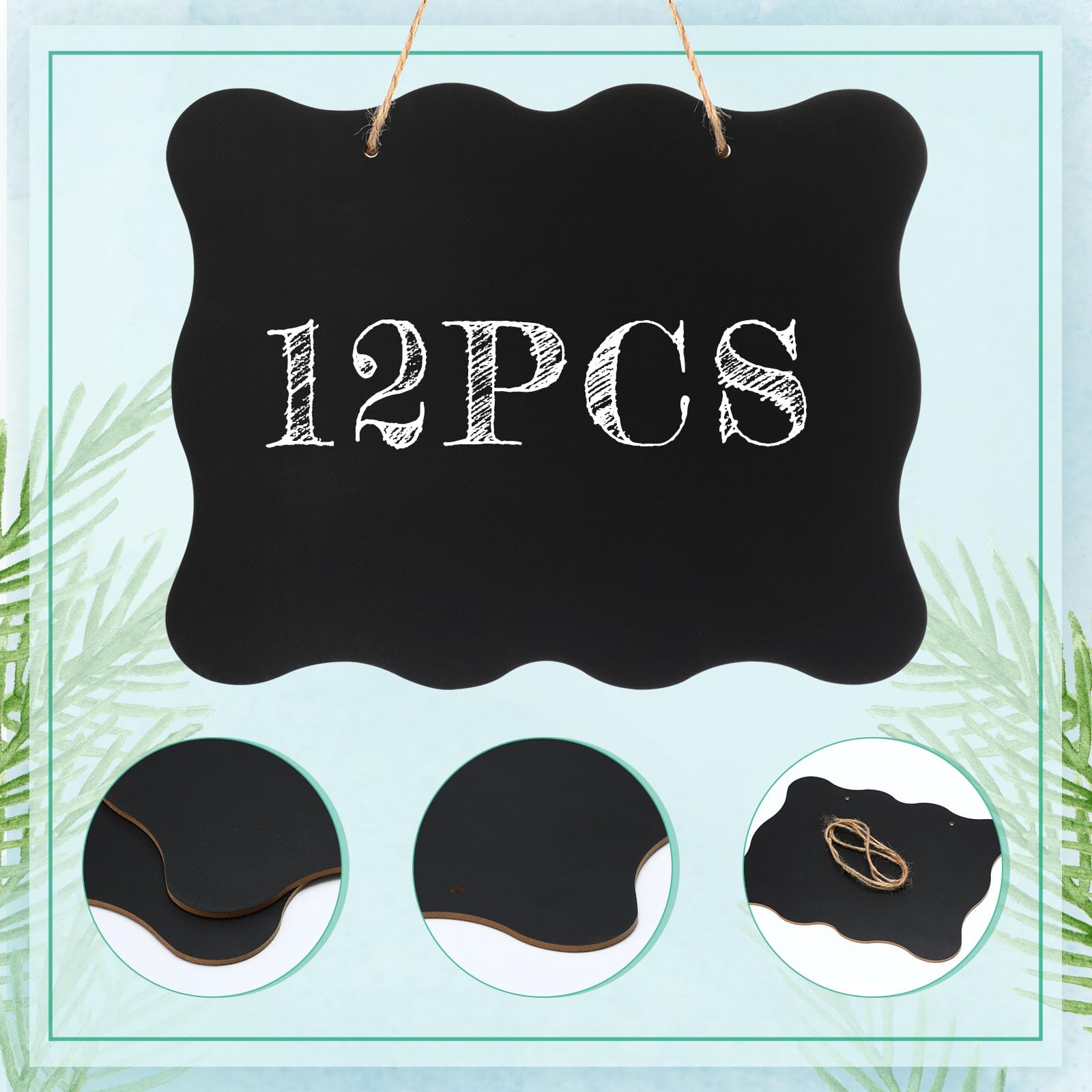 Qilery 12 pizarras colgantes de doble cara de 8 x 10 pulgadas, letreros colgantes a granel, tablero de mensajes, tablero de tiza de madera, pizarra negra para el hogar, cocina, tienda, decoración de