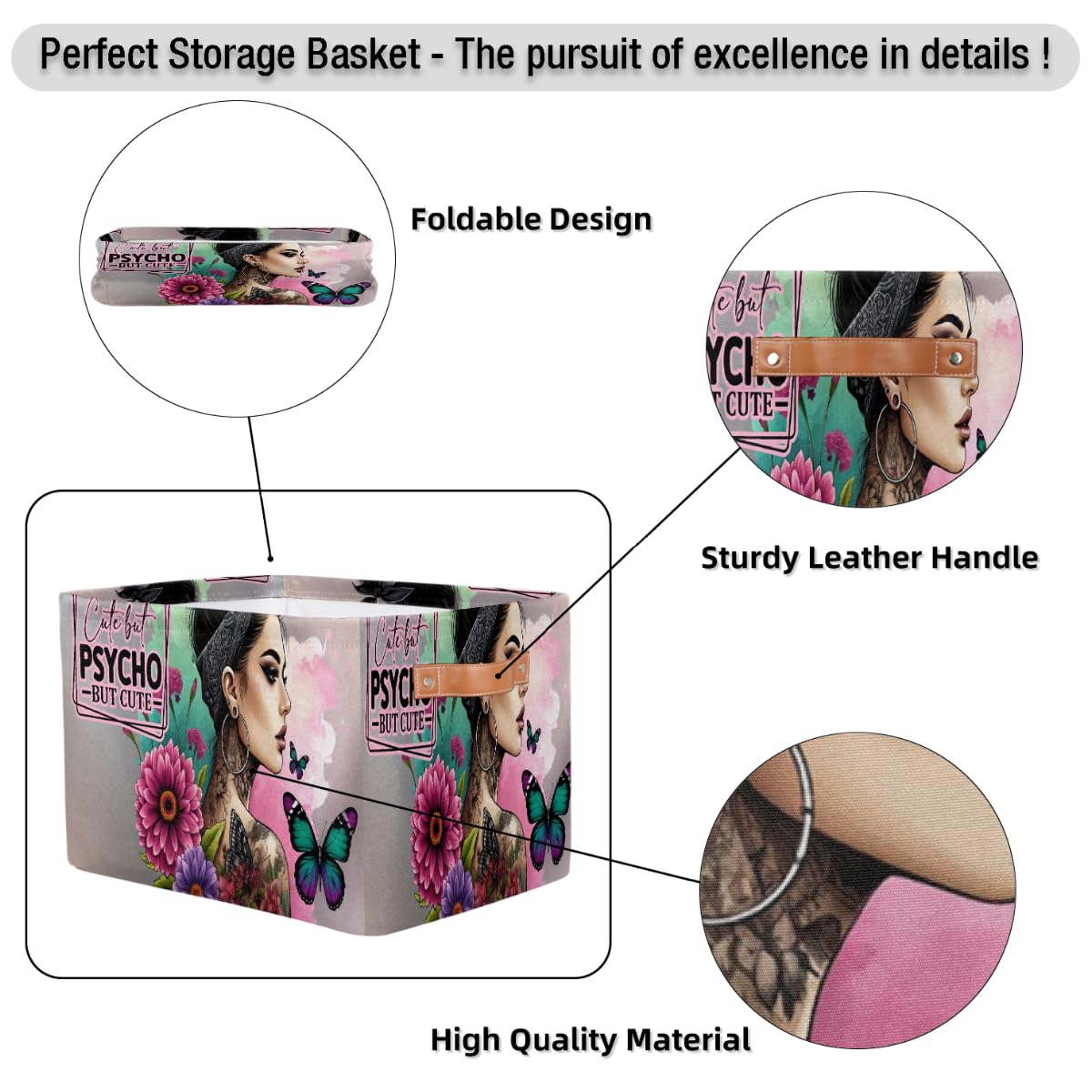 Small Storage Basket Girl Flower Butterfly With Handles Kids Toy Storage Bin Collapsible Fabric Cube Storage Organizer Hamper for Nursery Living Room Bedroom Shelves Clothes Toy Box Gifts Decorate