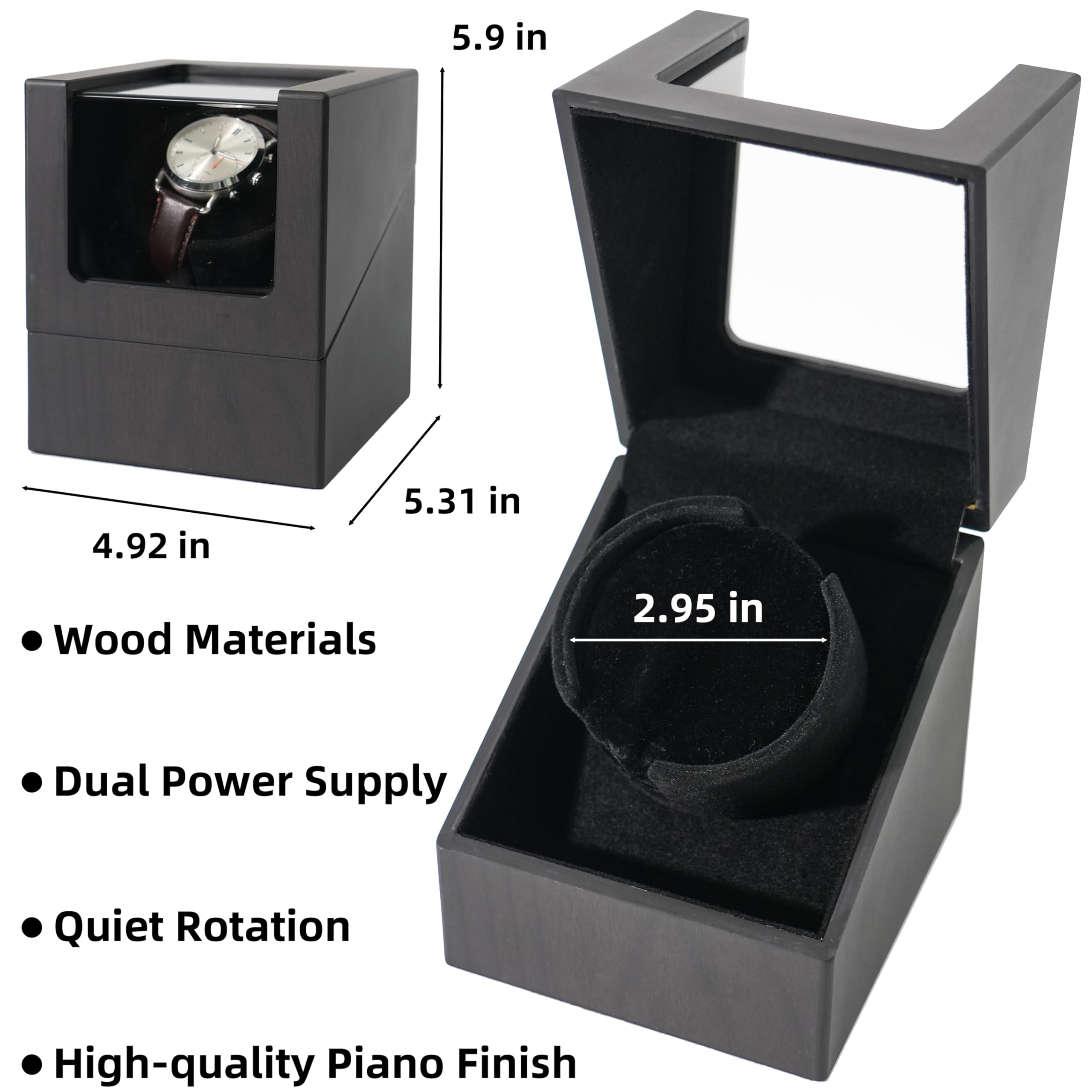Automatischer Uhrenbeweger für Rolex, selbstaufziehendes, drehbares Uhrengehäuse aus Holz, batterie- oder USB-betrieben, Geschenk für Männer und Frauen, leiser Mabuchi-Motor (schwarze Walnuss)