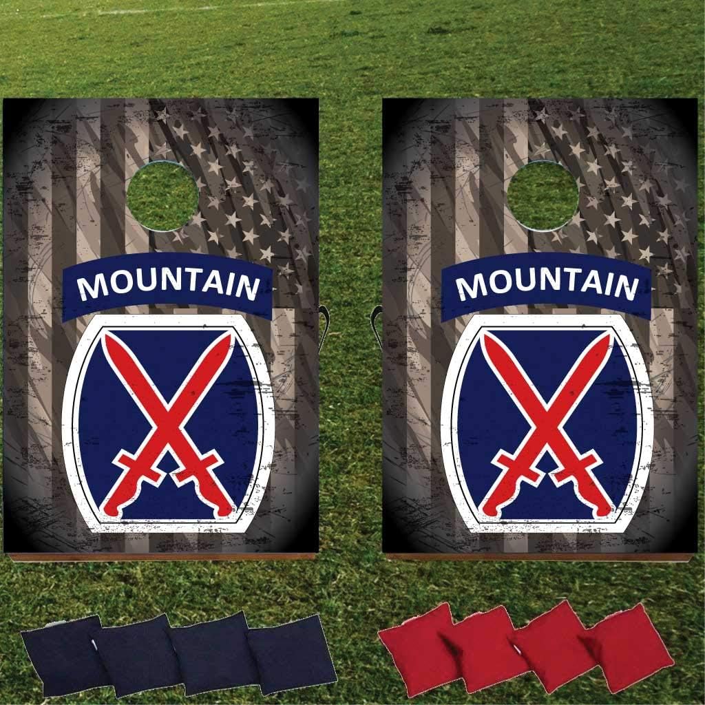 VictoryStore Cornhole Games - 10th Mountain Division Cornhole Game - Military Bag Toss Game - 8 Bags Included - Wooden Boards - Made in The USA