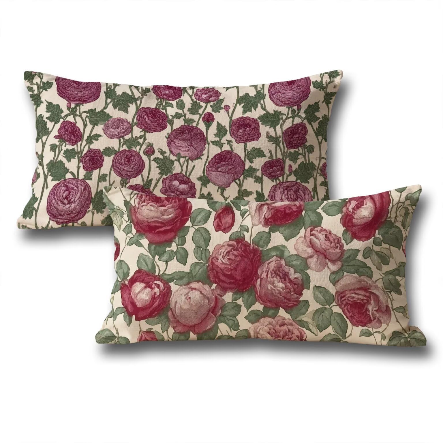 Oreiller 40x80 cm lot de 2 housses violet rose en lin rectangulaire e-70 pour canapé