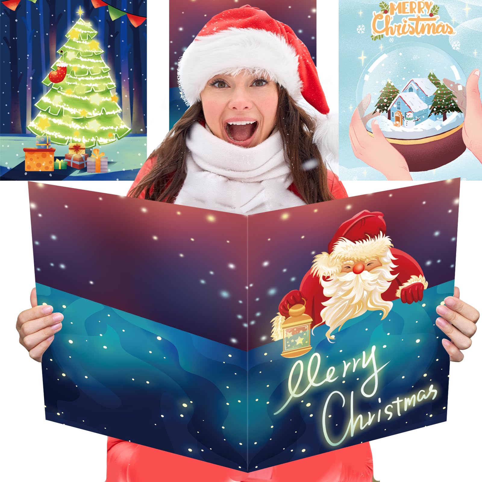 Jumbo Merry Christmas Greeting Cards With Envelope Decoration Extra Large Size 14 X 21 Inch Giant Christmas Cards Snowman Christmas Tree Santa Claus Different Patterns For Holiday Party Gift