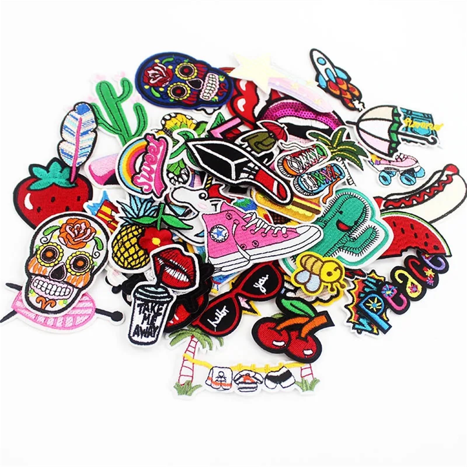 Toppa 50 Toppe in Stoffa Mista Ricami Carini termoadesivi su Badge for Bambini Ragazze Applique Fai da Te for Giacche Borse Adesivi Patchwork
