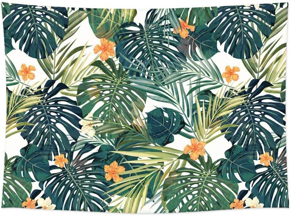 Tropical Palm Leaves Flower Decor Tapestry Pattern/Woven Couch Palm Tree Decor Hippie Hanging Wall Decor, Beach Throw, Table Runner (RB-TPL-2)(W:79" H:59")