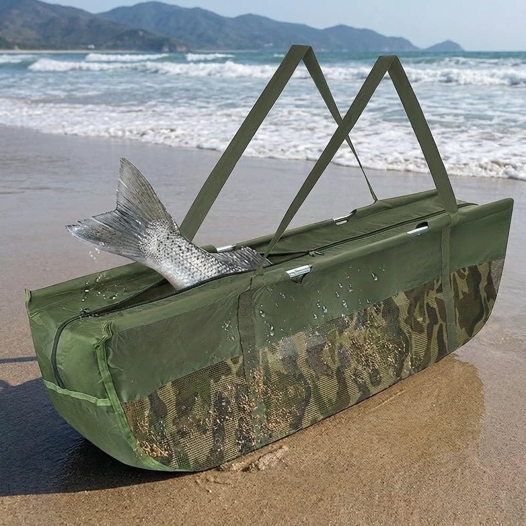 Borsa da pesca pieghevole resistente, in tessuto Oxford 600D, con righello integrato per spigola, carpa, sacco di misurazione portatile, 117 x 40 x 35 cm