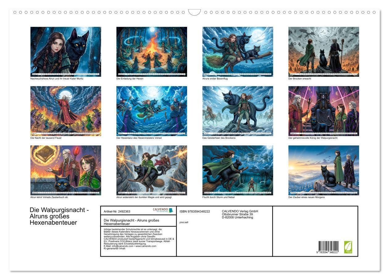 Die Walpurgisnacht - Alruns großes Hexenabenteuer (Wandkalender 2027 DIN A2 quer), CALVENDO Monatskalender: Eine fantasievolle, kind- und ... Überlieferungen neu erzählt. (CALVENDO Kunst)