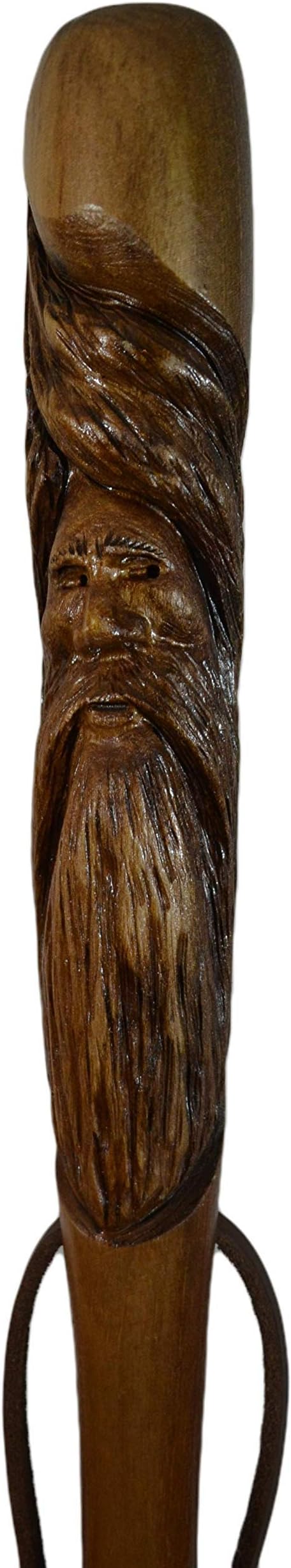 Wood Spirit Walking Stick in Walnut Hand Carved, 60" by Creation Carvings