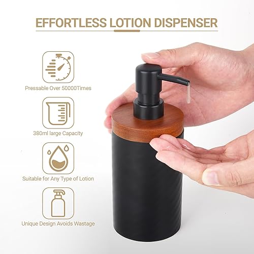 Miniatura 4 de Dispensador de jabón de manos de 12.8 fl oz (13 onzas), color negro, duradero, a prueba de fugas, recargable, ecológico, para el hogar, salón y