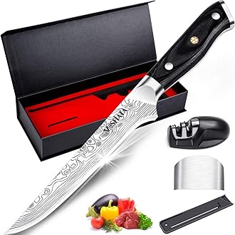 MOSFiATA Boning Knife, 6 Inch Sharp Fish Filleting Knife German High Carbon Stainless Steel EN1.4116 Chef’s Knives, Kitchen Cooking Knives Set with Micarta Handle, Sharpener, Finger Guard Gift Box