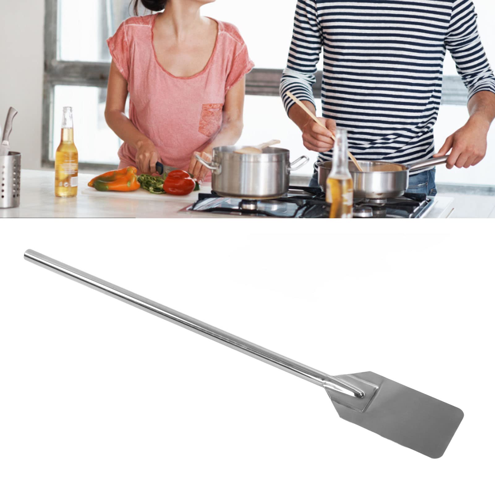 Espátula extra larga de acero inoxidable, espátula de cocina de mango largo de 77 cm, utensilios de cocina resistentes para cocinar, mezclar y preparar cerveza (92 cm)