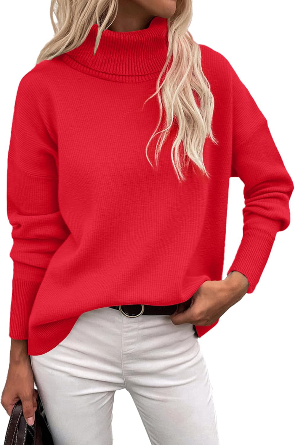 Zeagoo Women's Turtleneck Sweater 2026 Fall Winter Chunky Knitted Pullover High Low Hem Trendy Basic Jumper Top