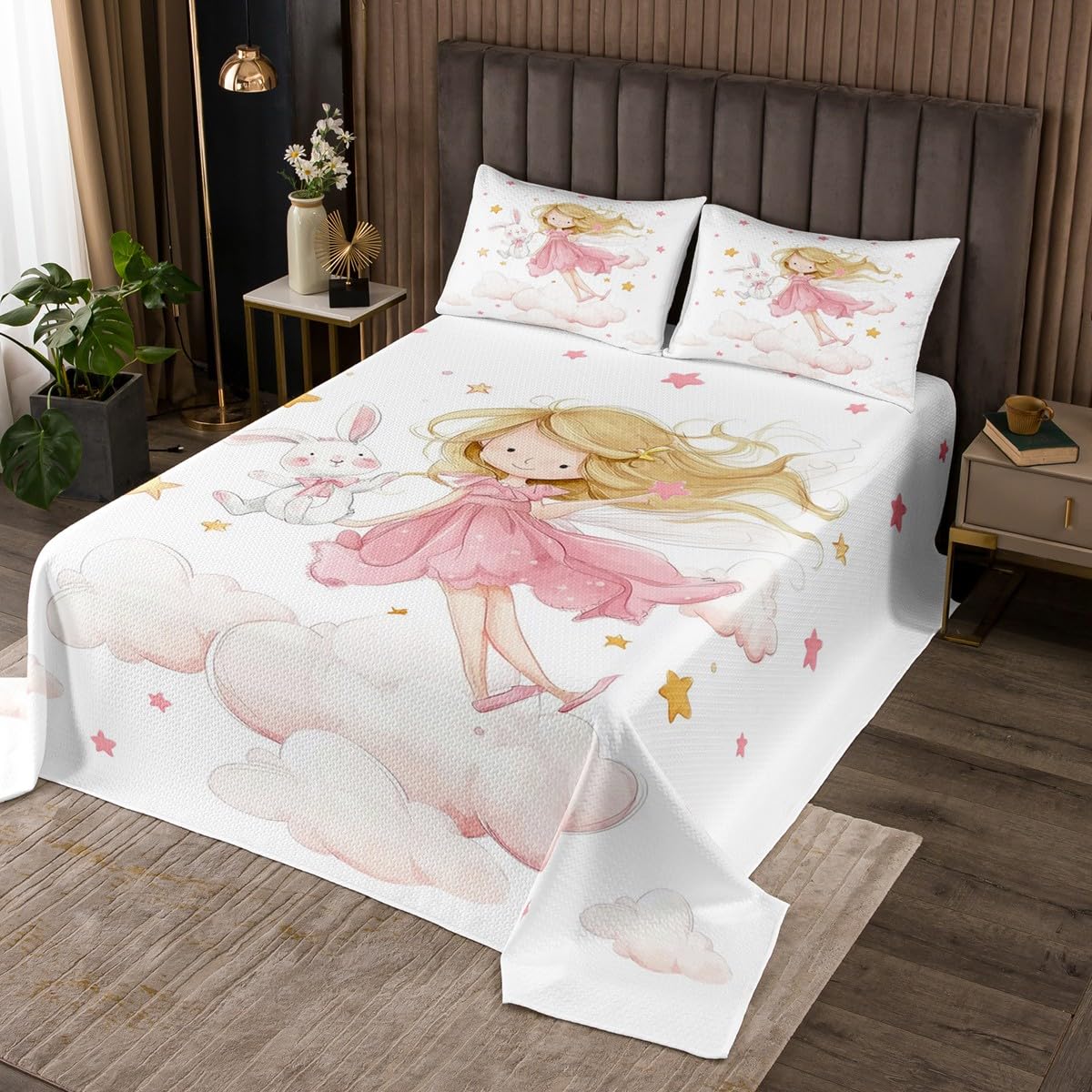 Colcha de estrellas para cama princesa y dormitorio infantil de cuento