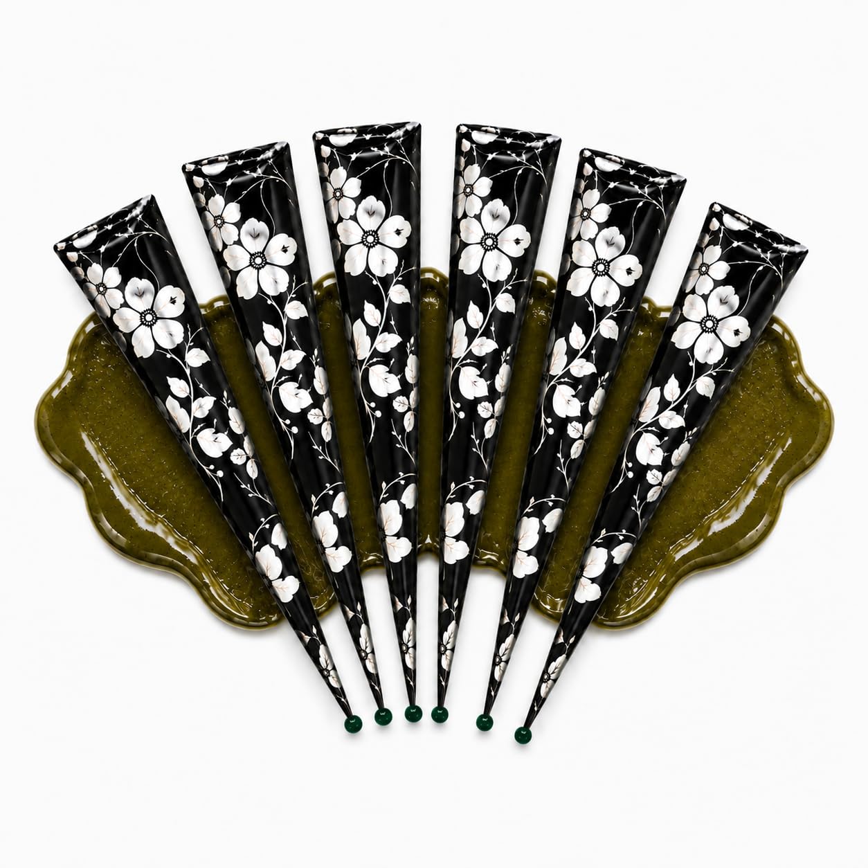 Black Flora Henna Cones 100% Natural for Hair Color |Ready to Use Henna Leaves Paste Made with Essential Oils | Rich Reddish Brown |Pack of 6×26g |Gift Box for Festivals, Weddings-hena