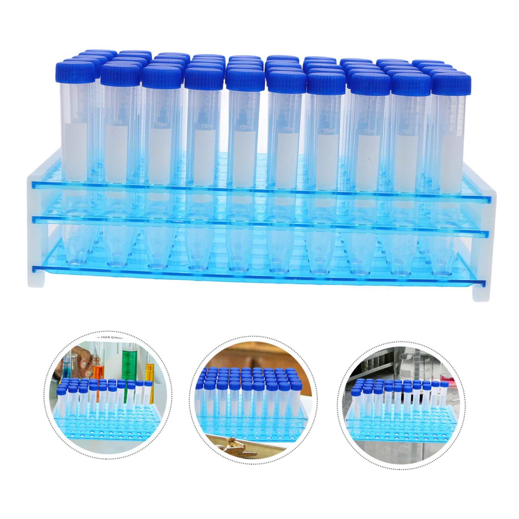 ULTECHNOVO 100pezzi Provette Da Centrifuga in Plastica Scala Graduata Con Supporti Per Provette Tappi Vite Per Chiusura Ermetica e Sfiato Per Test Di Laboratorio e Uso Artigianale
