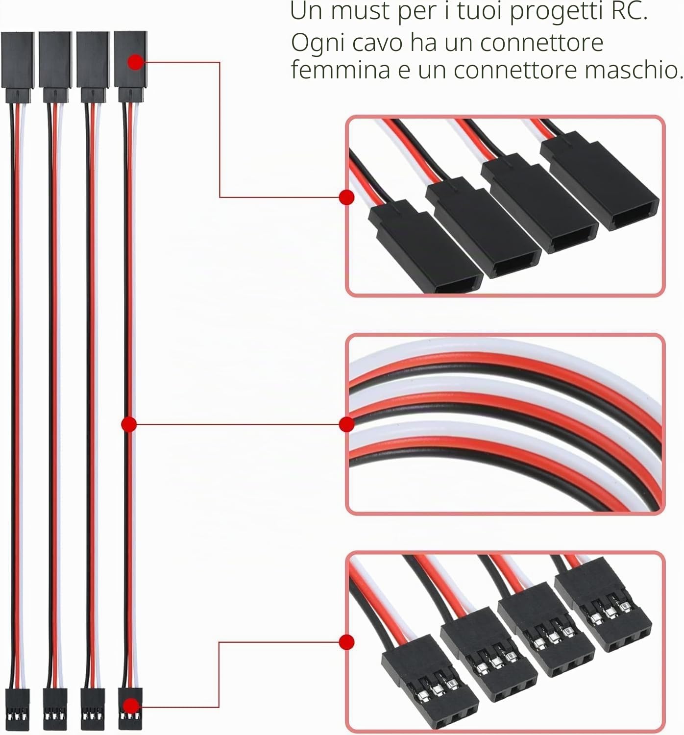 HUAZIZ 25 pezzi RC Servo Extension Cable, 5 misure 10 cm/15 cm/20 cm/30 cm/50 cm maschio a femmina, cavo di prolunga servo a 3 poli