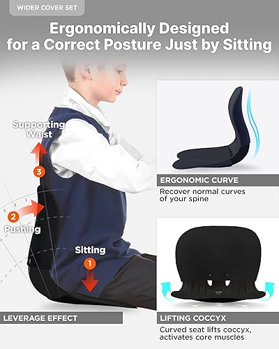 Miniatura 4 de curble Juego de fundas más anchas (estándar anchas), silla de apoyo de espalda baja con funda desmontable, corrector de postura de apoyo lumbar,