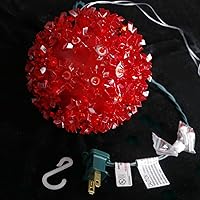 Vista 7 de Esfera iluminada de Navidad de 5.5 pulgadas para colgar al aire libre, esfera de 50 LED, esfera de luz de estrella roja para árbol, porche, cenador