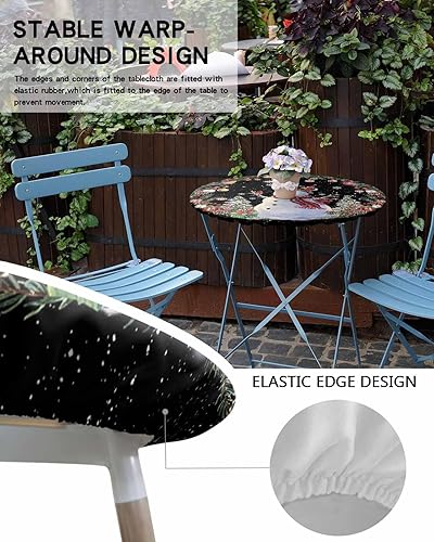 Vista 154 de Mantel redondo ajustable de Navidad para mesa redonda, mantel rojo floral de Navidad, mantel impermeable con borde elástico, mantel circular rojo