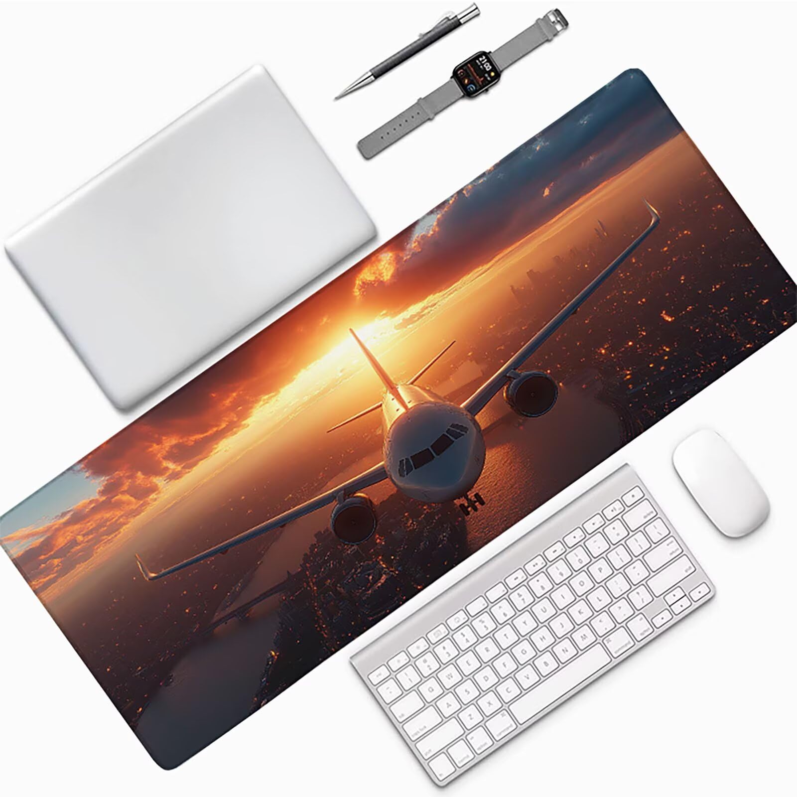 Tappetino Mouse Gaming Nero Tappetino Mouse XXL 1600x800x3mm, Mousepad Aereo Sottomano Scrivania Grande con Bordi Cuciti per Pad PC Accessori Gaming, Ufficio Accessori Scrivania, Regali per Lui R-5099