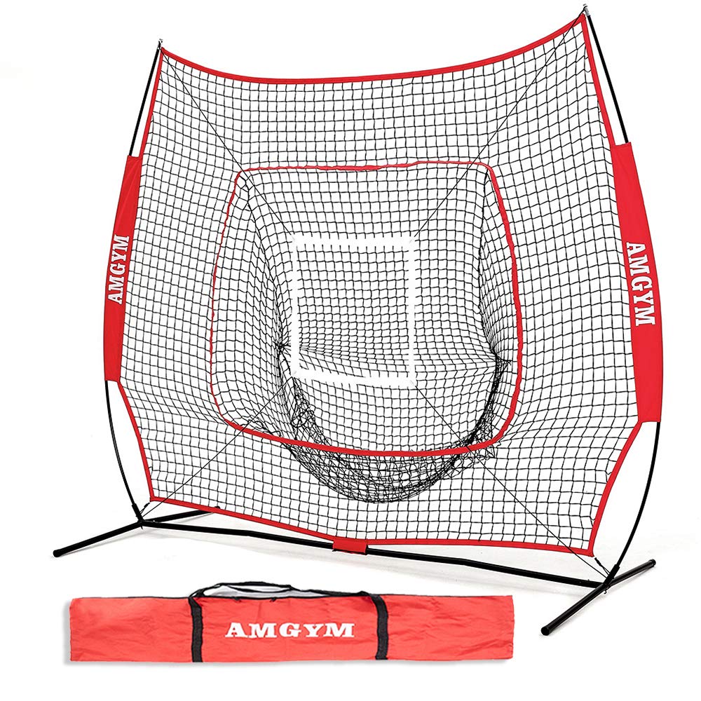 Albott 7' X 7' Baseball Softball Practice Net - Batting, Hitting, Pitching, Training Net with Carrying Bag - Portable Sports Barrier Net Red