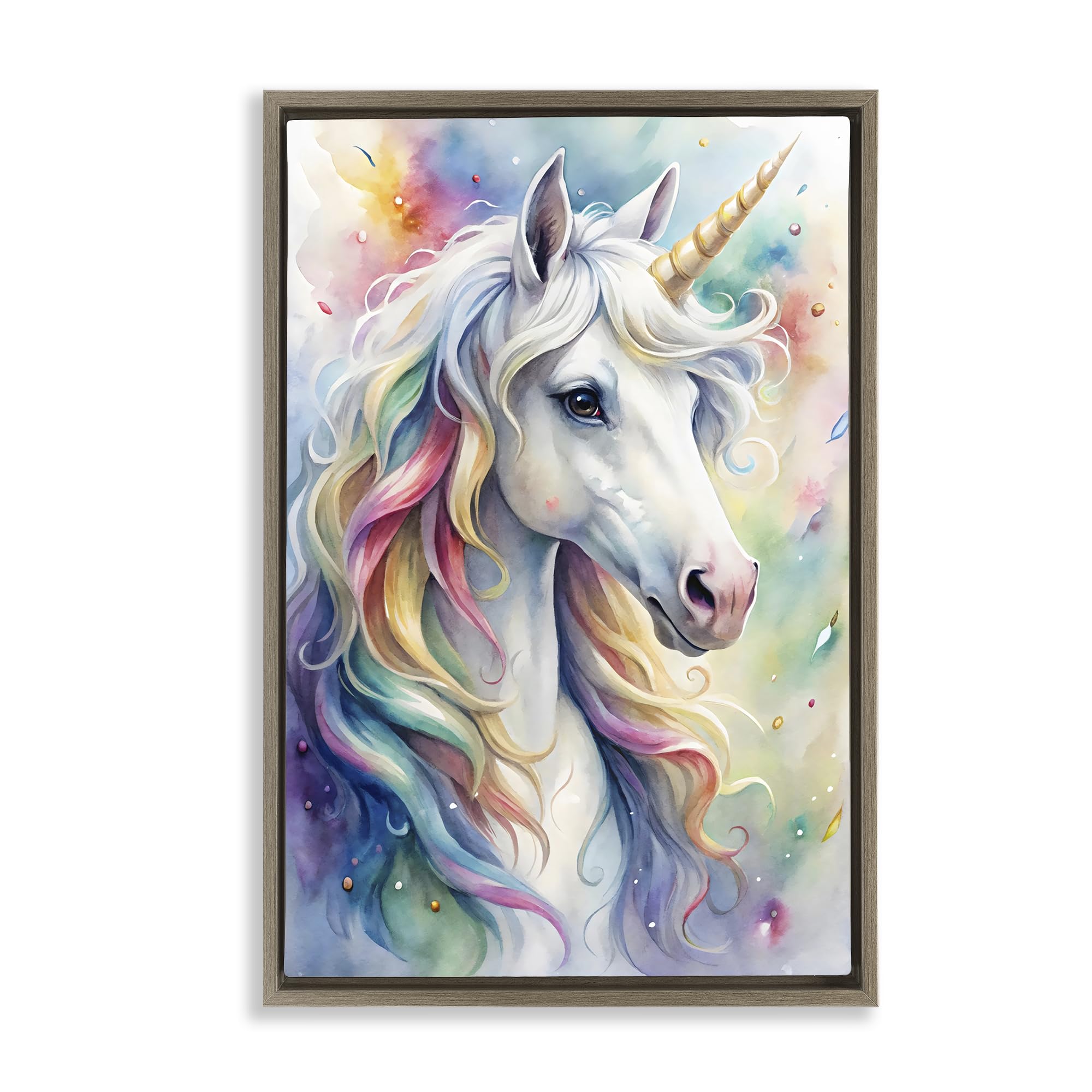 Stupell Industries Pastel Unicorn Magic 'Pastel Colorful Unicorn'| Floating Frame Canvas Art