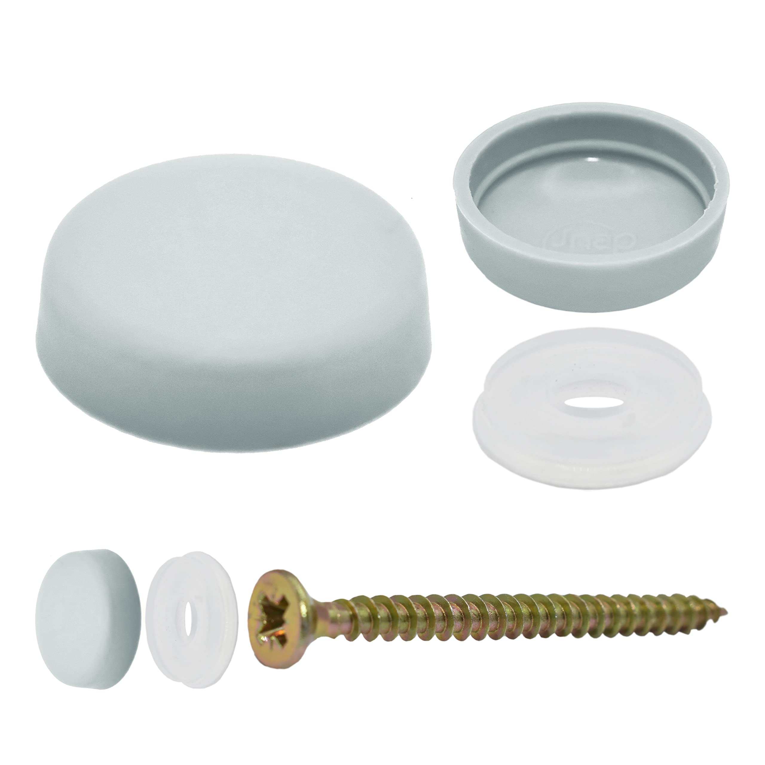 Snap-On Two Piece Dome Screw Cover Caps - Pack of 50 Small Matt Caps & Bases : Fog Grey