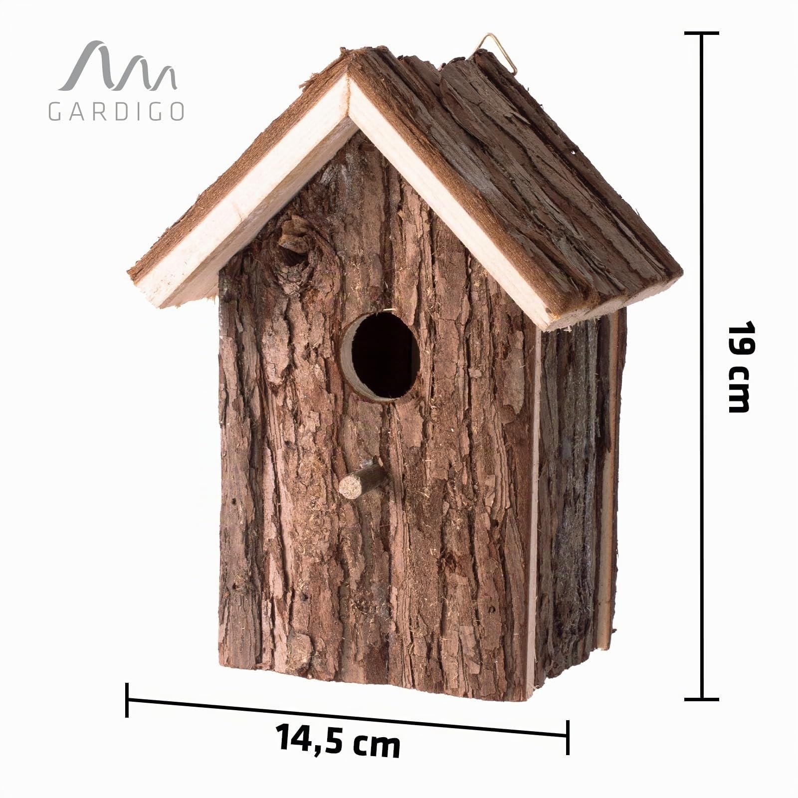 GARDIGO® Nichoir Mésange en Bois Naturel Écorce – Cabane Oiseaux Extérieur à Suspendre – Maison Oiseaux Jardin/Balcon– Abri Nidification Oiseaux Sauvages