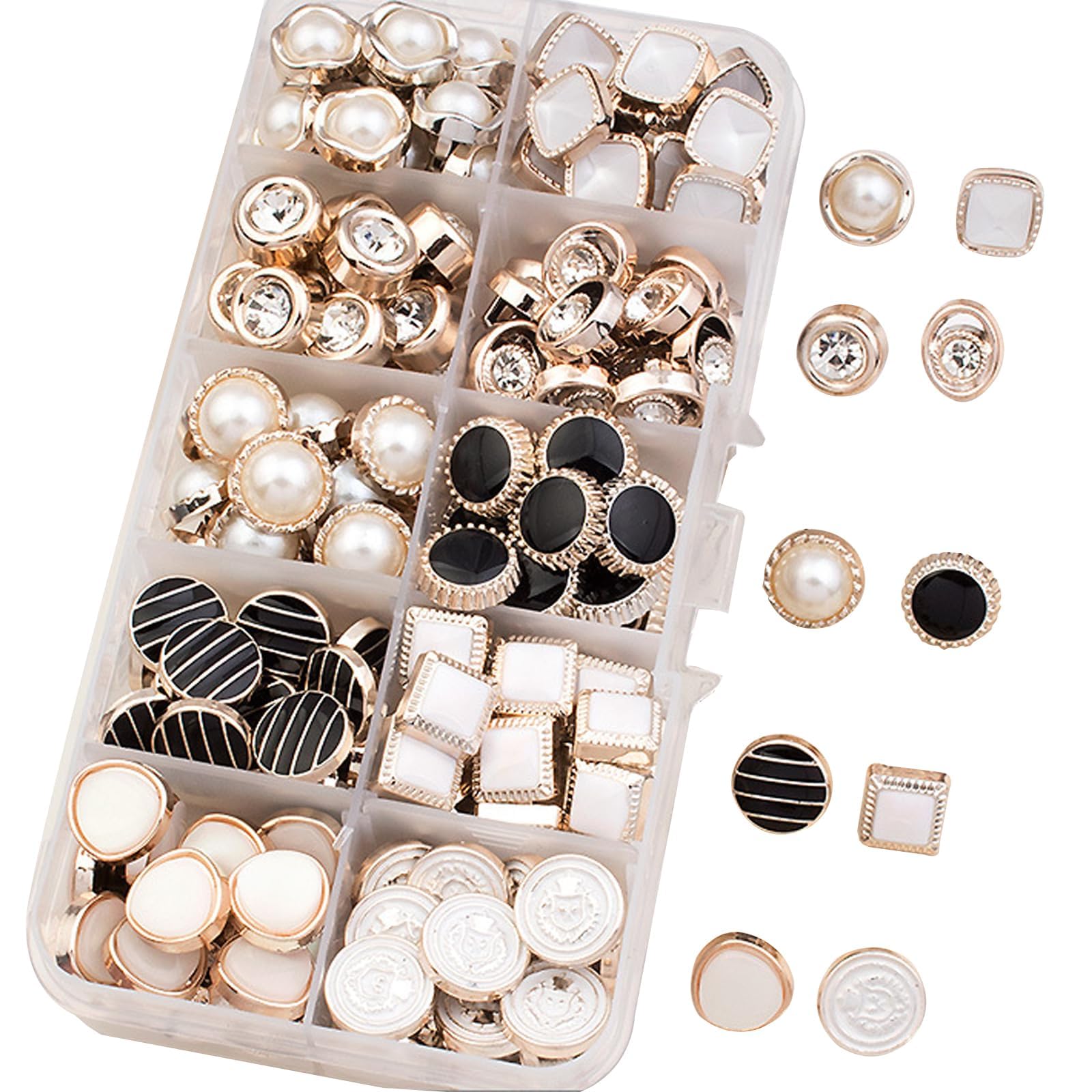 Wjelet 100 Pcs Sew in Faux Imitation Pearl Buttons, Ideal for Shirts Sweaters, Cardigan, 10 Mixed Styles, Mixed Colors, 9.5-12mm