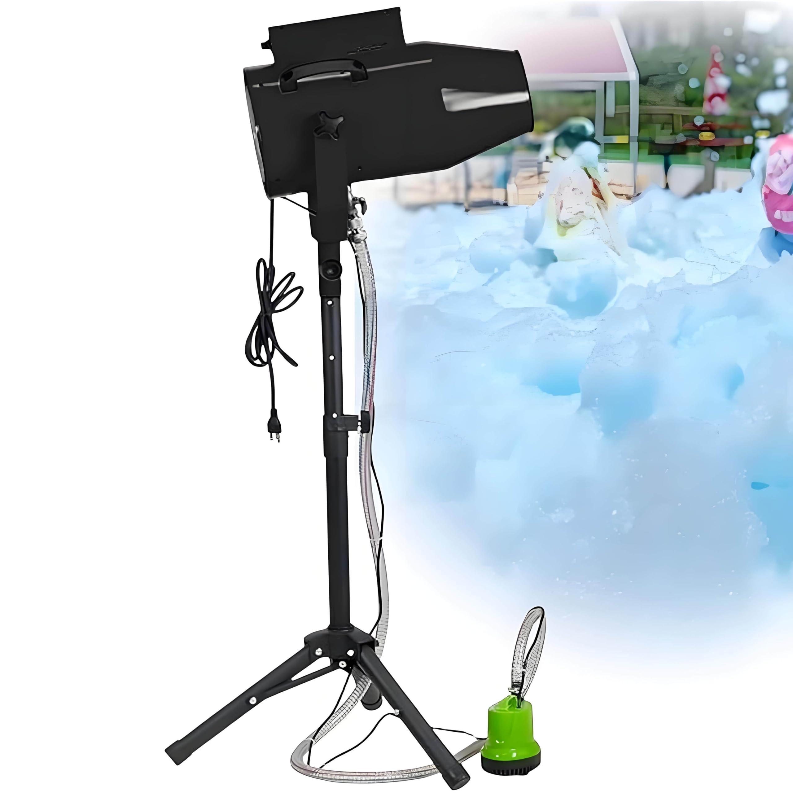 Macchina per schiuma per feste, generatore di schiuma da 1000 W con angolo regolabile, copertura fino a 80 ㎡, ideale per eventi all'aperto e feste estive di nuoto