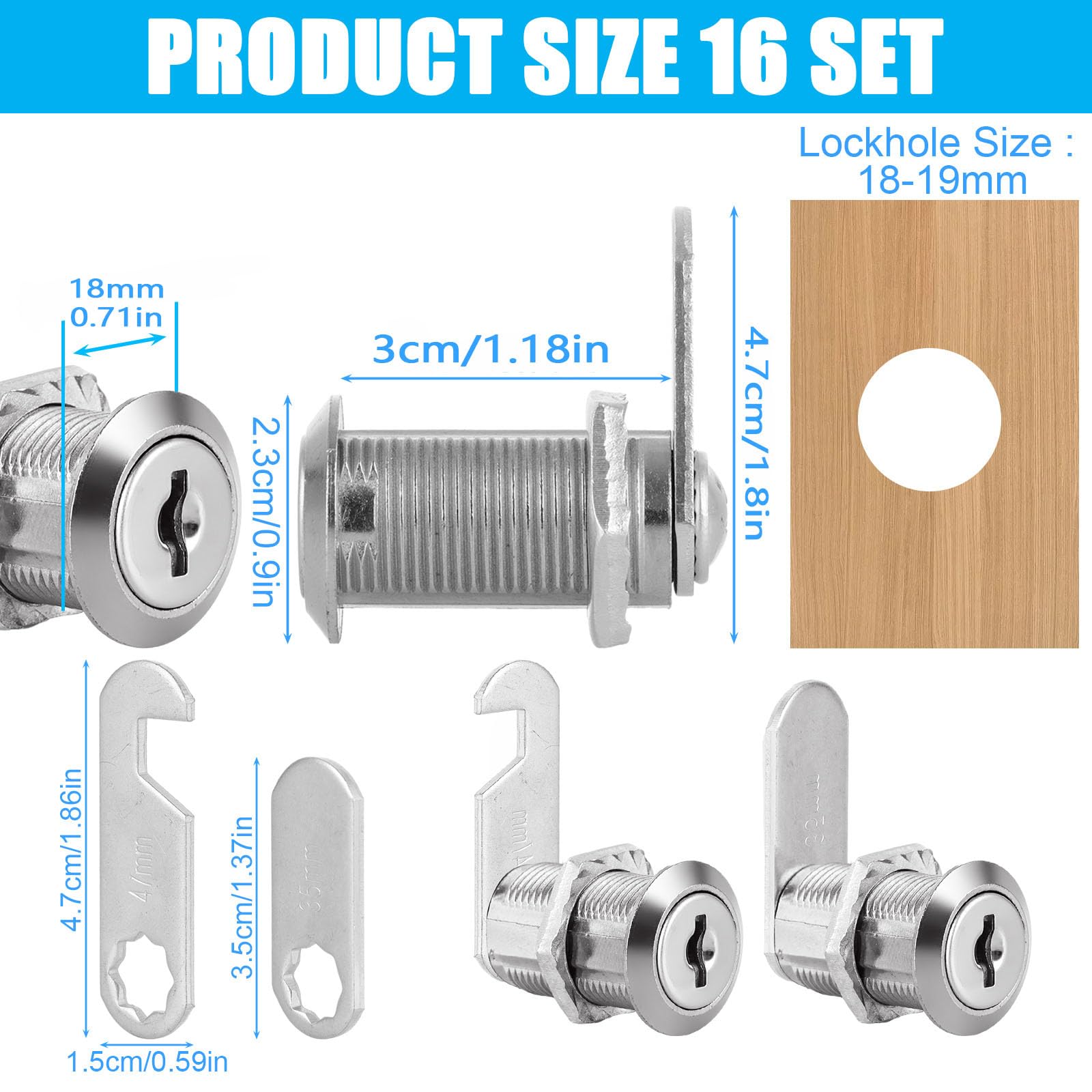 MUXHEL 16PCS Cabinet Lock 30mm Letter Box Lock Security Cam Lock with 32 Keys & 2 Different Lock Plates Security Mailbox Lock for Door Cabinet Mailbox Drawer Wardrobe Locker Post Box Lock - Image 2