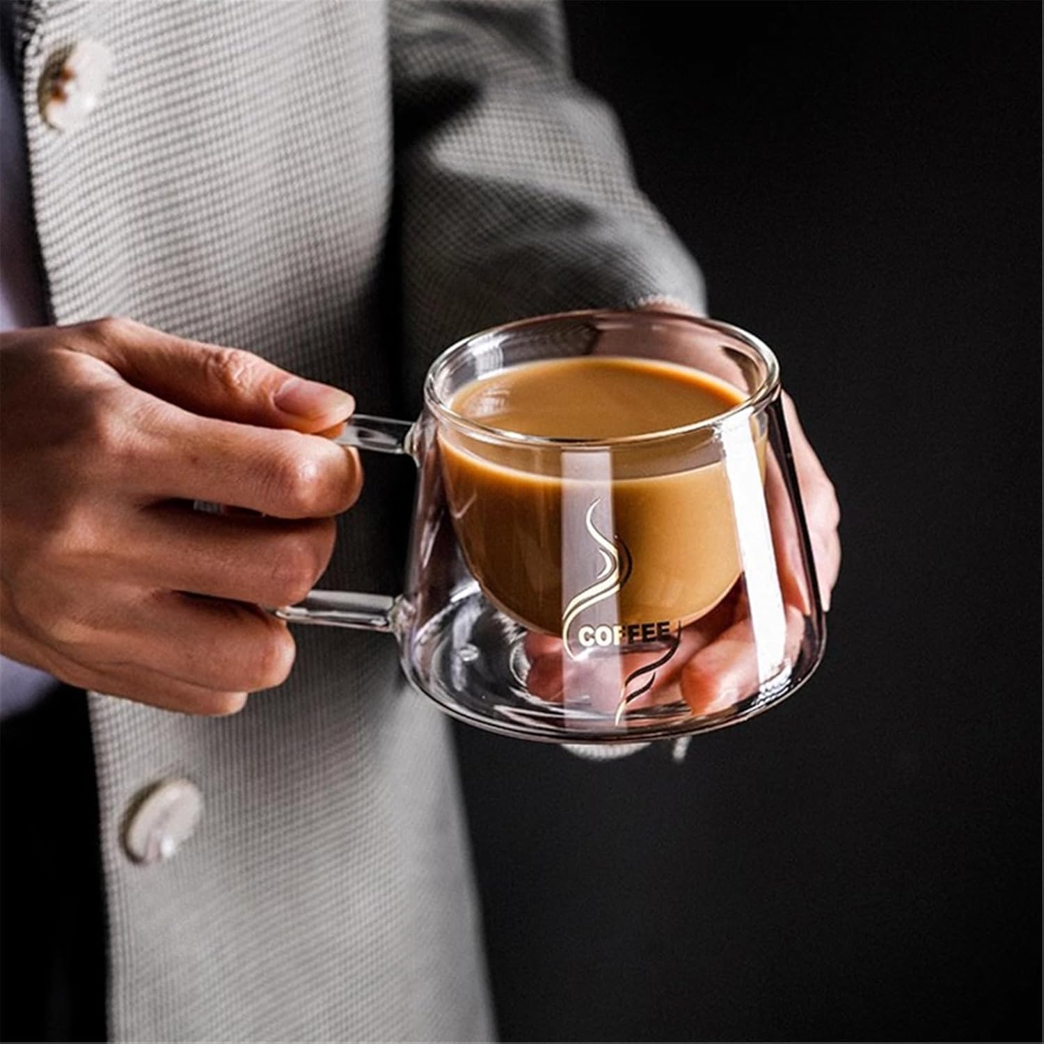 kitchen glasses 7oz Clear Glass Cups with Handle, Double Wall Coffee Mugs for Espresso,Latte,Cappuccino,Tea