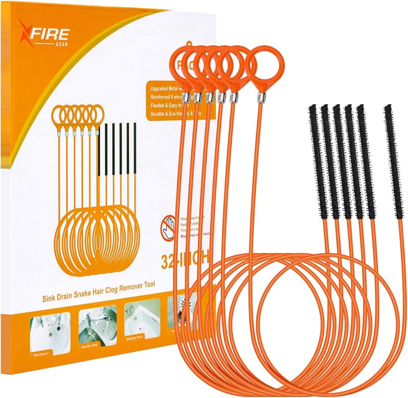 Serpiente de drenaje de metal antirotura de 32 pulgadas, paquete de 6 removedores de obstrucciones para el cabello | Herramienta limpiadora de drenaje con serpiente de fregadero con revestimiento de nailon, removedor de obstrucciones de drenaje para ducha, bañera de lavabo
