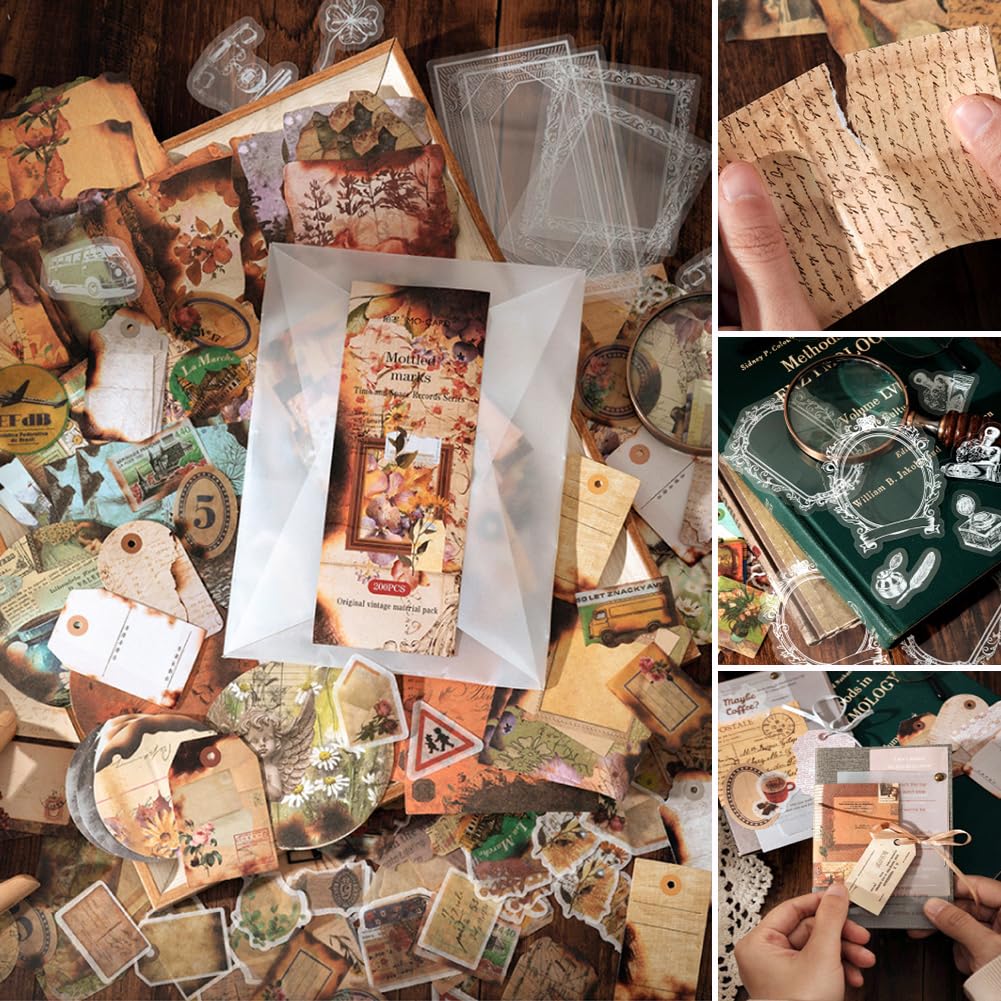 200 Autocollant Scrapbooking Vintage, Stickers Aesthetic Papier De Scrapbooking Décoratif DIY Fournitures De Scrapbooking Voyage Rétro Washi Sticker Bullet Journal De Bord, Album De Photos (Fleurs