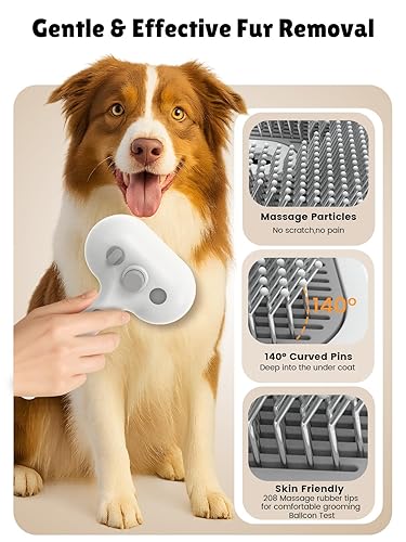 Anti-static Cat Steam Brush,3-in-1 Dog Brush & Gentle Grooming Fur Removal Tool for All Pets,Furmist Comb,Dog Brush,Cat Brushes,Pet Steam Brush,Self-Cleaning with Release Button for Long Short Hair(White)
