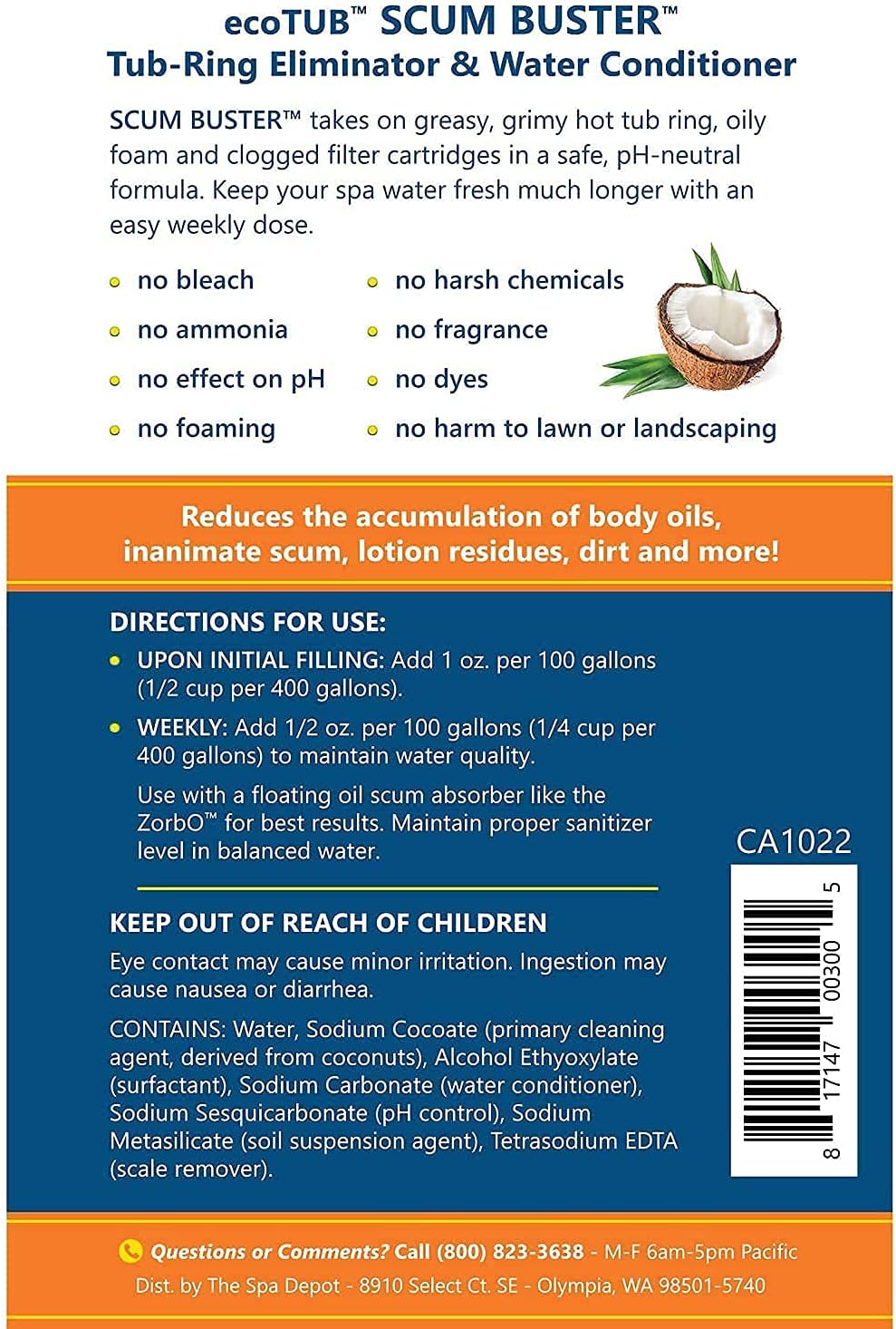 Spa Depot Scum Buster Hot Tub Water Clarifier/Conditioner Tub Ring Eliminator - 2 Quarts