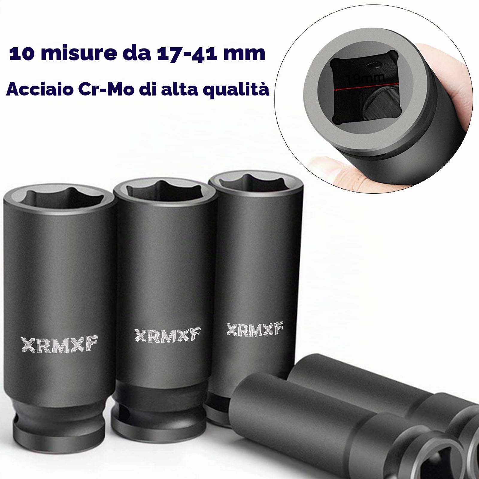 Set di chiavi a bussola, 10 pezzi, Deep Impact, 3/4", 17 – 41 mm, dadi esagonali a percussione per camion, trattori, motori di riparazione