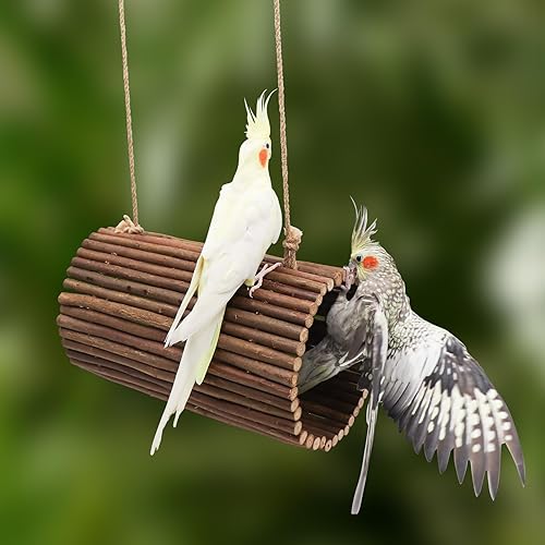 Miniatura 5 de Juguetes de columpio para loros, soporte colgante para pájaros, hamaca de loro de madera de sauce natural, accesorios para jaula de pájaros,
