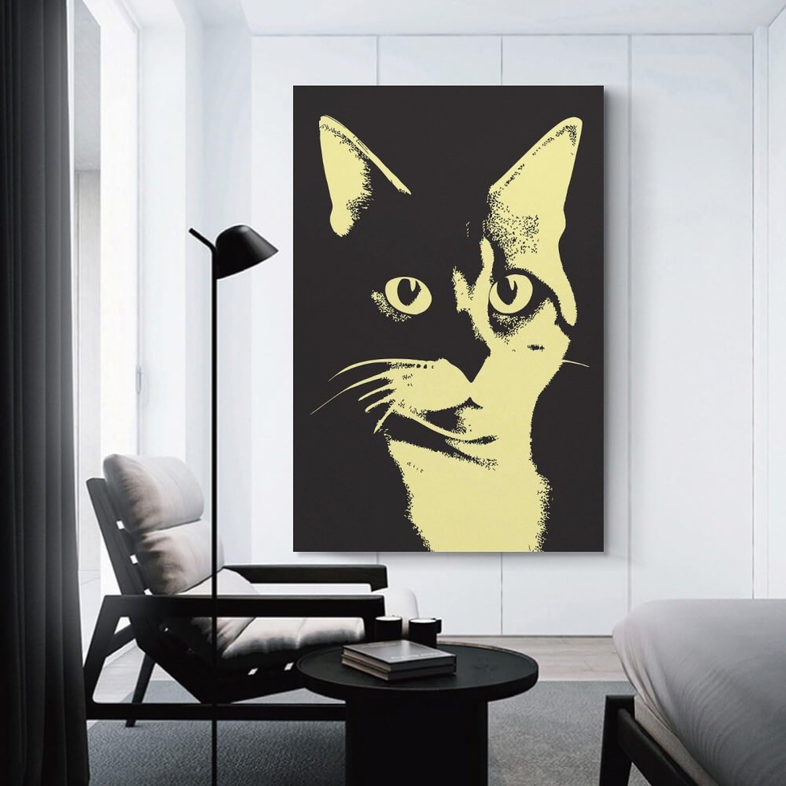 Junmoney Monochrome Cat Portrait Canvas Wall Decor, 12x18inch(30x45cm), for New Homes, Bedrooms Or Workspaces, Gift Idea for Housewarming And Birthdays