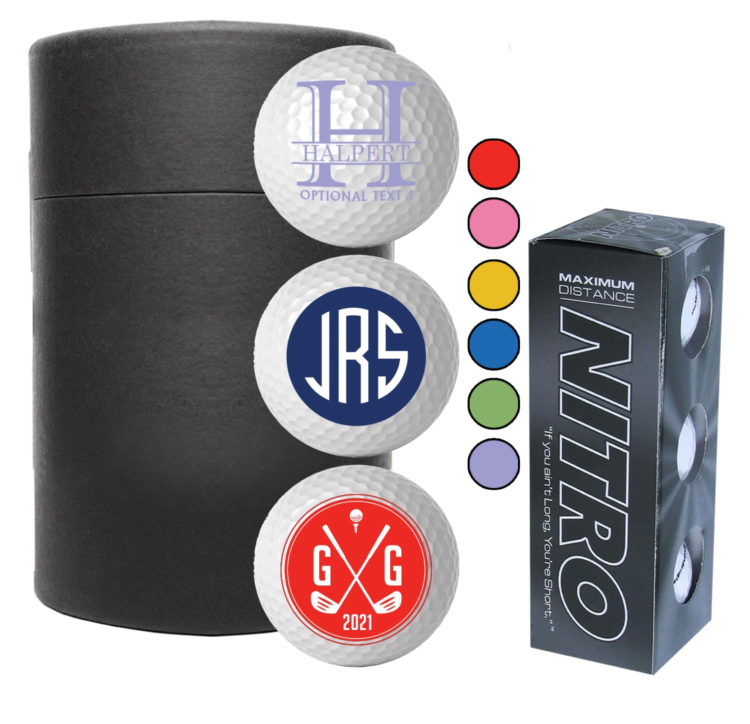 Spotted Dog Company Personalized 3pk Nitro Golf Balls - Printed Monogram - Golf Gifts for Men - Custom Photo Men Accessories - Cusomized Gifts for