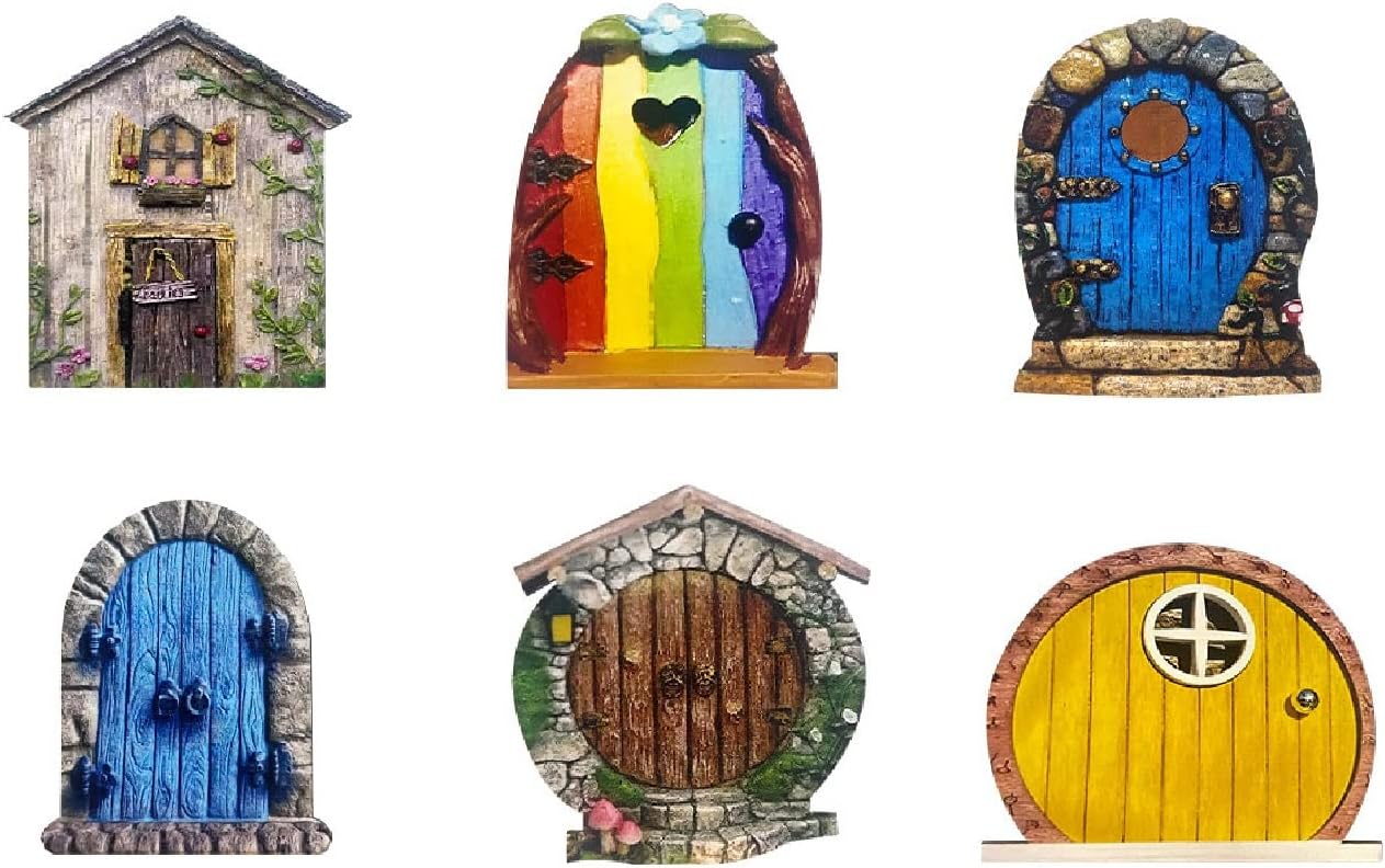 VOL Miniature Fairytale Door for Garden, Yard Art Garden Sculpture,Lawn Ornament Décor,Dwarfs Elves Door,6 in a box
