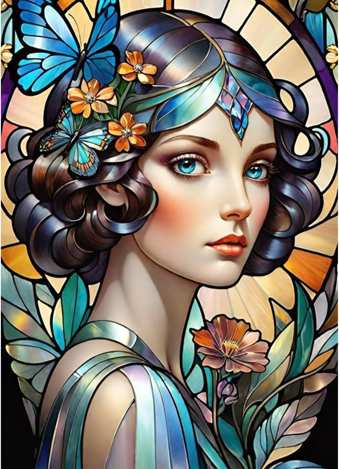 QENSPE Vintage Lady Diamond Painting Kits 5D Diamond Full Drill, DIY Diamond Art Kits for Adults Beginners, Colourful Style Gem Art Painting Crystal Art Crafts Wall Decor 12x16in / 30x40cm