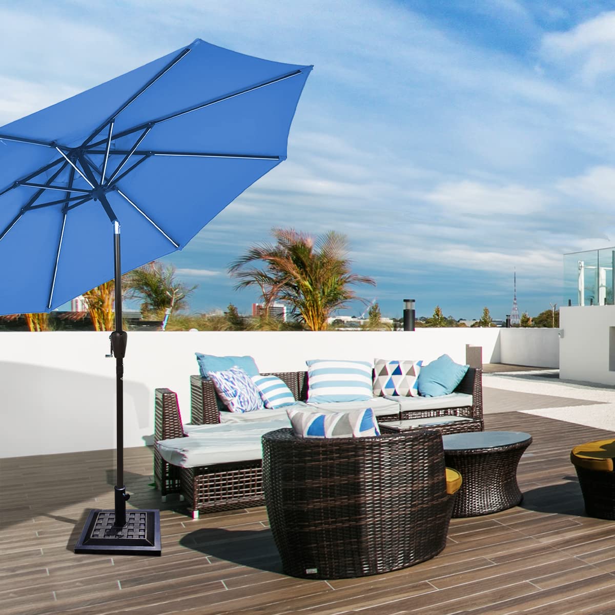 RELAX4LIFE Pied de Parasol Carré 12kg en Résine, Base de Parasol Lourde avec Tube en Acier Inoxydable pour Mâts Ø 38/48mm, Support de Jardin Stable et Robuste, Design Moderne, Noir