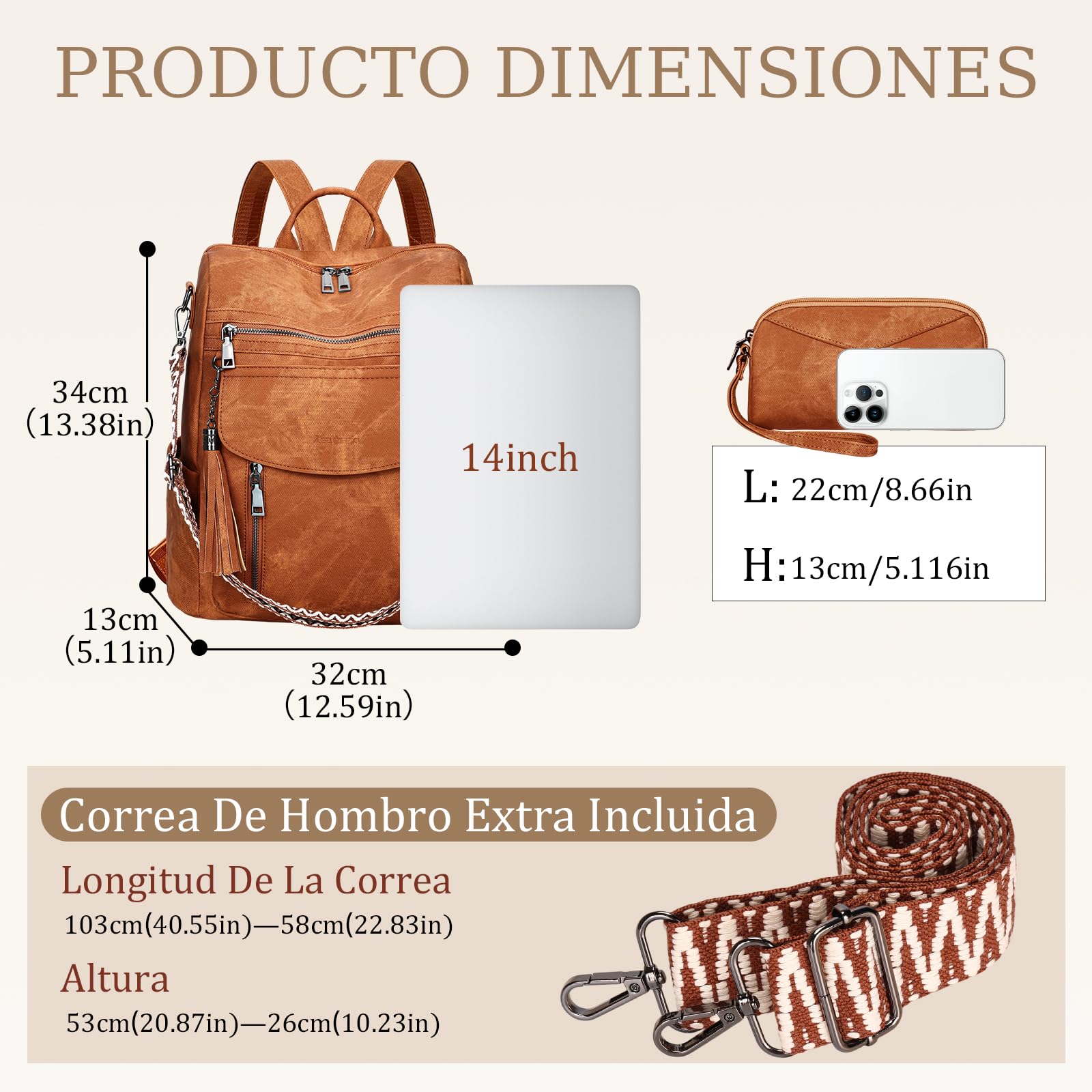 Mochila Mujer de Cuero Vegano Impermeable y Antirrobo, Mochila Elegante para Portátil, para Oficina, Universidad y Viajes