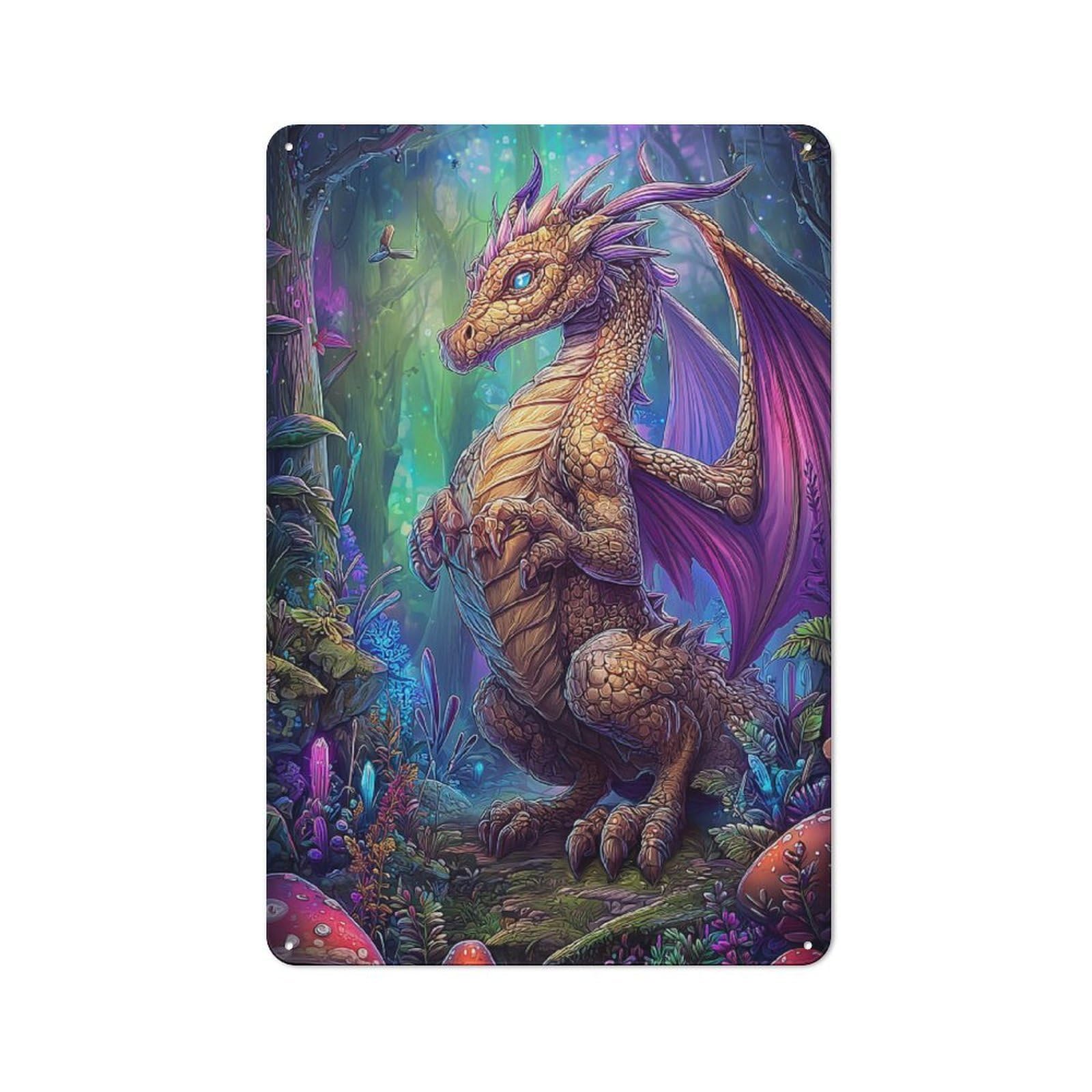 Junmoney Mystic Dragon Forest Tin Wall Plaque 30X20cm With For Pub Or Café, With Clear Vintage Wall Decor Character