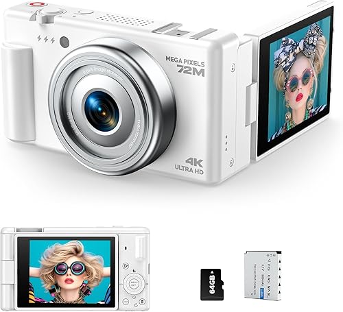 Cámara digital 4K con pantalla abatible, cámara CCD para estudiantes, cámaras de viaje compactas para fotografía, cámaras de vlogging con zoom