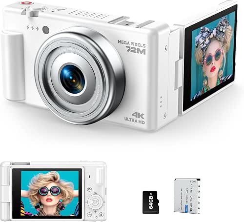 4K Digital Camera with Flip Screen, CCD Camera for Students,