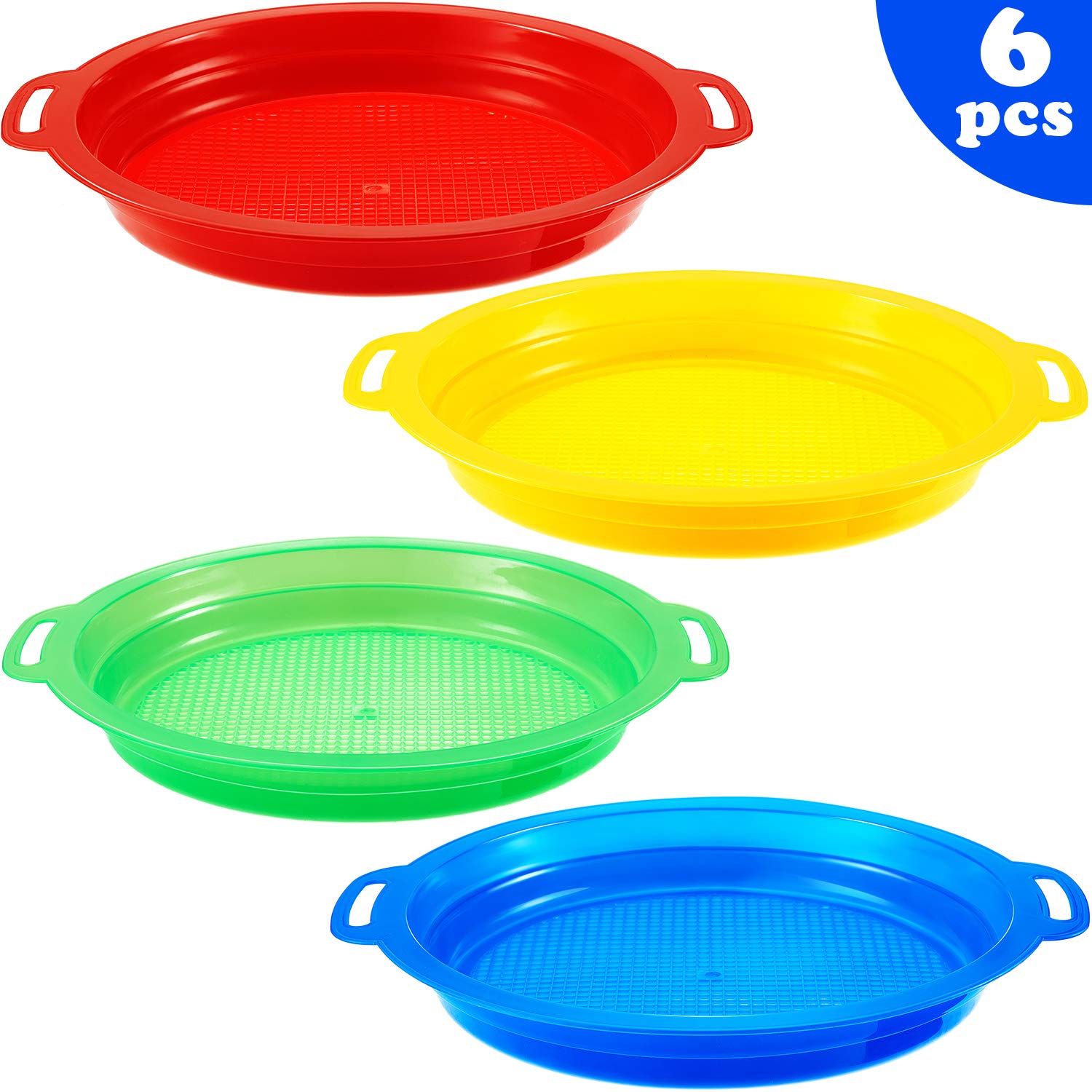 6 Pieces Plastic Sand Sifter Colorful Sand Sieves Sand Sifting Pan Sand Strainer Toys for Parties Beaches Parks Backyards
