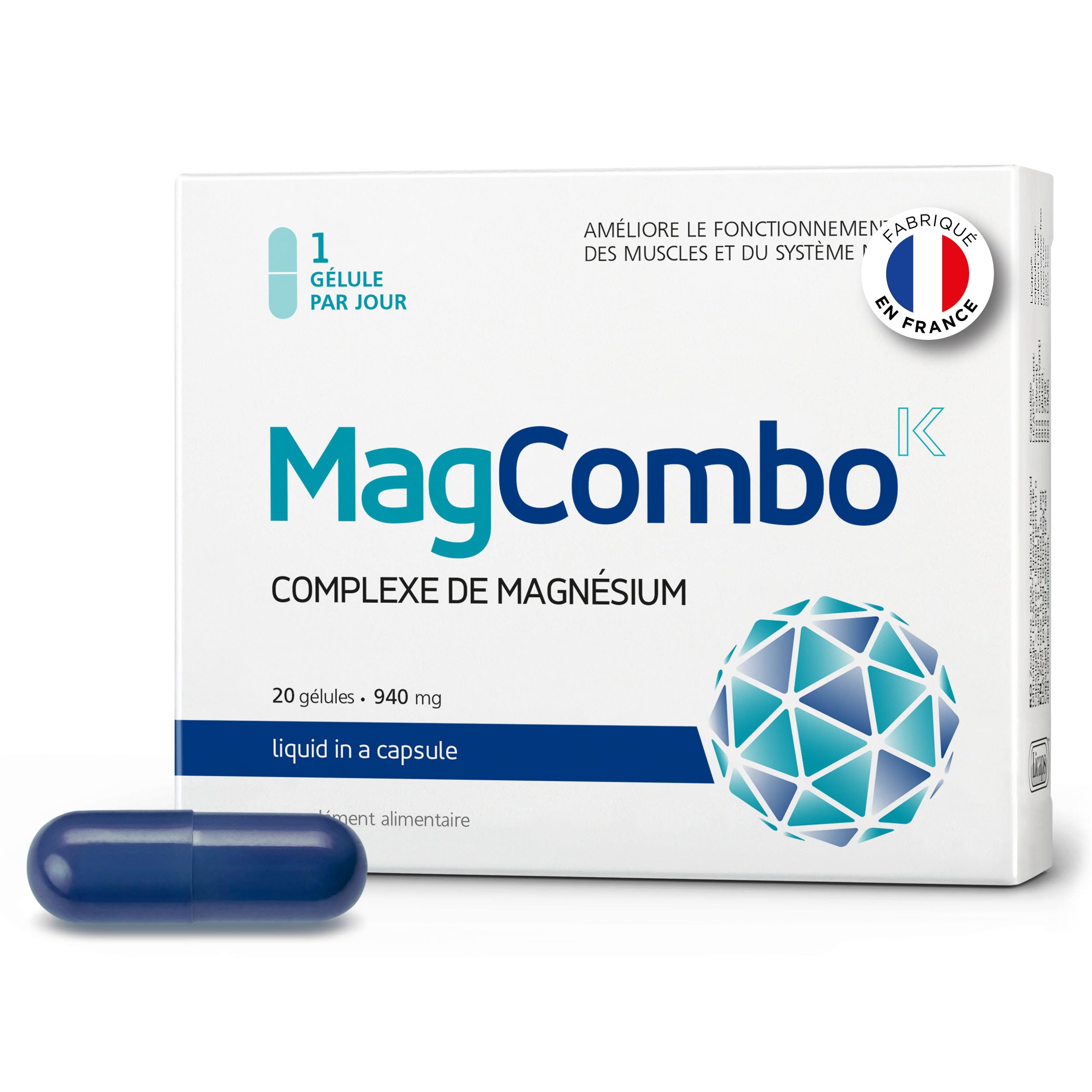 MagCombo – Magnésium pur concentré ; formule huileuse (spéciale) pour une absorption optimale, enrichie en vitamines B2, В6, В12 et С; testé en laboratoire (20 Prises)